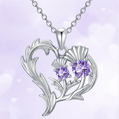 Alloy Rhinestone Pendant Necklaces, Heart, Platinum