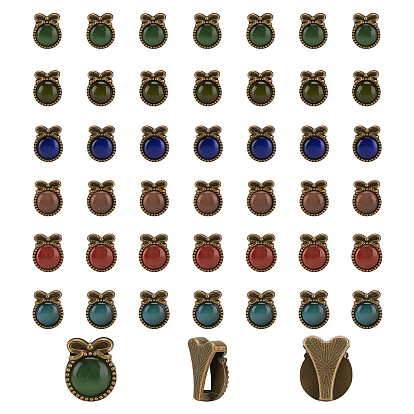 Alloy Slide Charms, with Opal, Flat Round with Bowknot, Bracelet Accessories, Antique Bronze