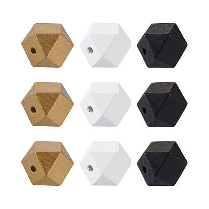 60 шт. 3 цветные бусины из натурального дерева, окрашенные аэрозольной краской, многоугольник