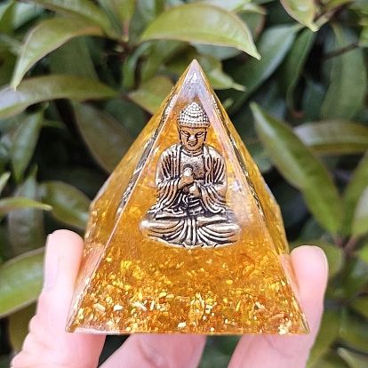 Générateurs d'énergie de résine de pyramide d'orgonite, Reiki – copeaux de citrine naturelle et bouddha en alliage à l'intérieur pour la décoration de la maison et du bureau
