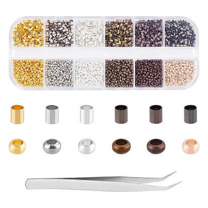Brass Crimp Beads, with 304 Stainless Steel Beading Tweezers