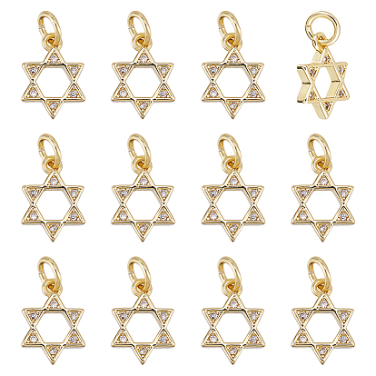 12подвески из кубического циркония с покрытием из латуни с микропаве, звезда Давида, с целью перехода в кольце, без кадмия и без свинца, долговечный