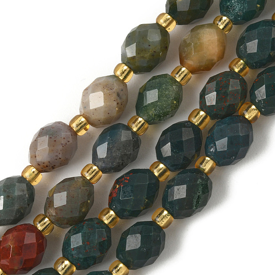 Природного индийского агата бисер нитей, граненые, рис, с бисером