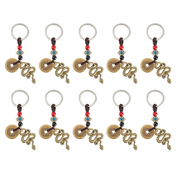 10шт. латунные подвесные украшения, со сплавом и смолой, змея и монета