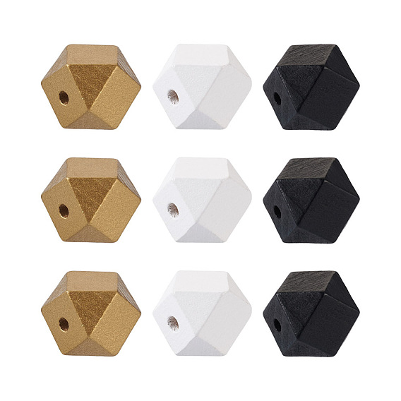 60 шт. 3 цветные бусины из натурального дерева, окрашенные аэрозольной краской, многоугольник