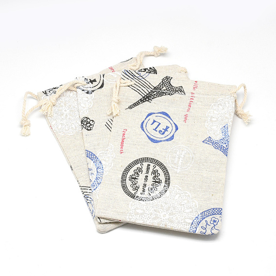 Printed Polycotton(Polyester Cotton) Packing Pouches Drawstring Bags