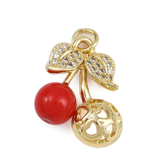 Латунные микро проложить кубического циркония подвески, вишня, с акриловой, без кадмия и без свинца, реальный 18 k позолоченный, с целью перехода в кольце