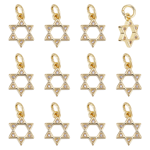 12подвески из кубического циркония с покрытием из латуни с микропаве, звезда Давида, с целью перехода в кольце, без кадмия и без свинца, долговечный