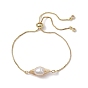 Natural Pearl Link Slider Braceket, with Brass Box Chains