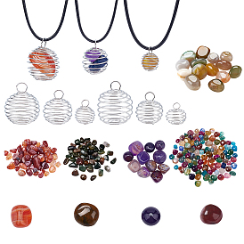Natural Agate Cage Pendant Necklace DIY Making Kit, Including 12Pcs Iron Wire Pendants, Natural Agate Beads, 12Pcs Waxed Cord Necklace Making
