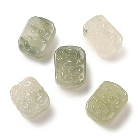 Natural Jade Beads, Rectangle with Carved Flower