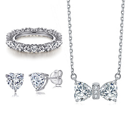Stunning Heart-Shaped CZ Jewelry Set with 925 Silver Necklace and Earrings
