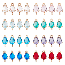 32Pcs 8 Colors Transparent Glass Links Connectors, for Jewelry DIY Craft Making, with Brass Findings, Faceted, Teardrop, Light Gold
