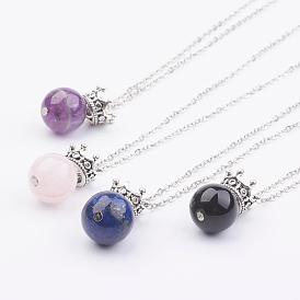 Natural Gemstone Pendant Necklaces, with Brass Chain