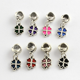 Alloy Enamel Style European Dangle Charms, Clover