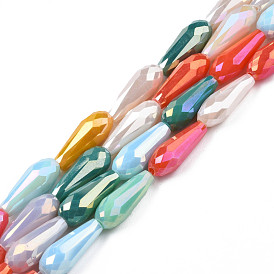 Electroplate Glass Beads Strands, AB Color Plated, Faceted, Teardrop