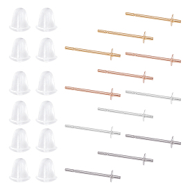 80Pcs 4 Colors 304 Stainless Steel Stud Earring Findings, for Half Drilled Beads, with 80Pcs Plastic Ear Nuts