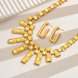 Наборы из железных серег-гвоздиков и ожерелий с геометрической полой текстурой для женского банкета, свадьбы