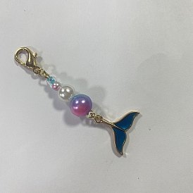 10Piezas de aleación de plástico ABS con imitación de perla colgante decoraciones, Con cierres de pinza de langosta de esmalte y aleación, dorado