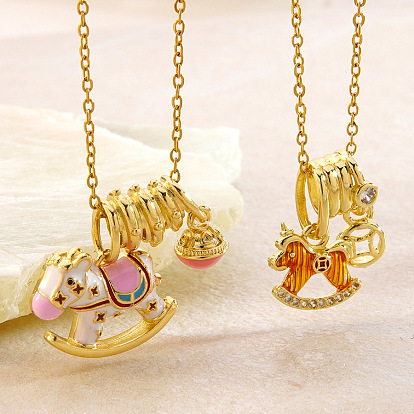 304 Подвеска в виде лошади из нержавеющей стали с эмалью и кубическим цирконием для женщин, золотые