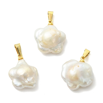 Подвески из натурального барочного жемчуга кеши, с 304 защелкой из нержавеющей стали на поручнях, , цветочный белый