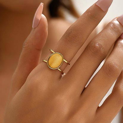 Стильное 201 кольцо-манжета из нержавеющей стали с кошачьим глазом и овальной формой для женщин в подарок на отпуск