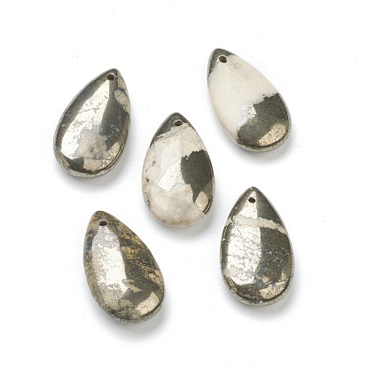 Natural Pyrite Beads, Top Drilled, Teardrop