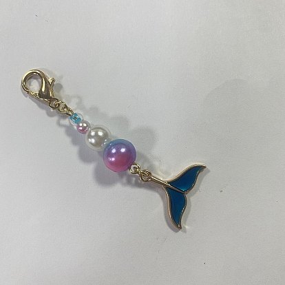 10Piezas de aleación de plástico ABS con imitación de perla colgante decoraciones, Con cierres de pinza de langosta de esmalte y aleación, dorado