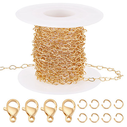 Набор для изготовления браслета-цепочки своими руками, в том числе латунные цепи с сердечным звеном, 304 застежки и соединительные кольца из нержавеющей стали