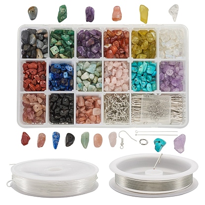 Fabrication de boucle d'oreille bricolage, avec des perles de pierres précieuses naturelles et synthétiques, accessoires d'oreilles en laiton, fil de cuivre et fil de cristal élastique