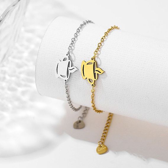 304 Stainless Steel Coffee Cup Link Bracelets, Cable Chain Bracelets for Women