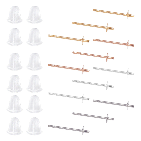 80Pcs 4 Colors 304 Stainless Steel Stud Earring Findings, for Half Drilled Beads, with 80Pcs Plastic Ear Nuts