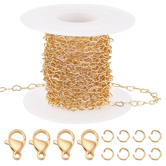 Набор для изготовления браслета-цепочки своими руками, в том числе латунные цепи с сердечным звеном, 304 застежки и соединительные кольца из нержавеющей стали