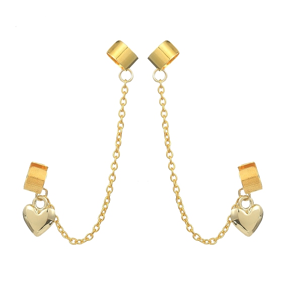 Brass Cuff Earrings, Long Chains Double Non Piercing Earrings with Alloy Charms