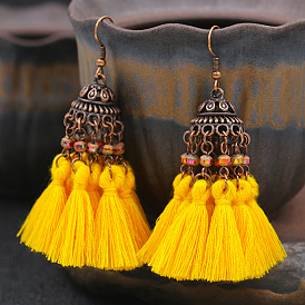 Bohemian Crystal Earrings with Exaggerated Retro Fashion and Multi-layer Tassel Pendant