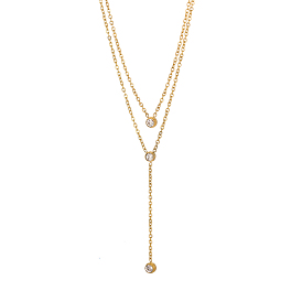 304 Двухслойное колье из нержавеющей стали с подвеской в форме буквы Y, ожерелья с плоскими круглыми подвесками из кубического циркония, ионное покрытие (ip), реальный 14 k позолоченный