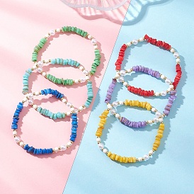 6 шт. 6 цвета, браслеты из натуральных пресноводных ракушек и АБС-пластика с имитацией жемчуга и бусинами, с синтетической бирюзой для женщин