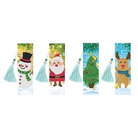 4Pcs Christmas DIY Diamond Painting Bookmarks Kits, including Resin Rhinestones, Diamond Sticky Pen, Tray Plate and Glue Clay