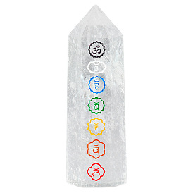 Natural white crystal carved seven-color wheel single-pointed hexagonal column ornaments raw stone grinding and cutting energy column crafts ornaments