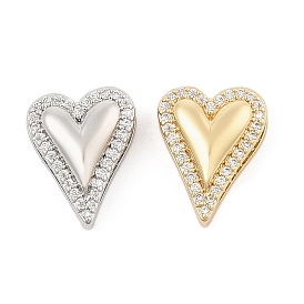 Brass Micro Pave Clear Cubic Zirconia Slide Charms, Long-Lasting Plated, Heart