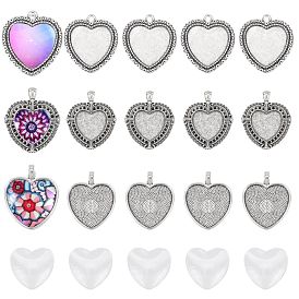 DIY Valentine's Day Theme Pendant Making Kits, with Transparent Glass Heart Cabochons and Alloy Pendant Cabochon Settings