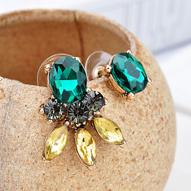 Luxury Asymmetrical Leaf-shaped Earrings with Gemstones and Diamonds