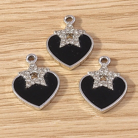 Alloy Enamel Pendants, with Rhinestone, Clover/Heart/Heart Charm