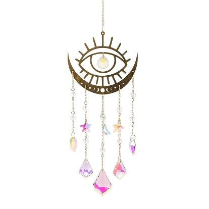 Quartz Crystal & Brass Pendant Decorations, with Iron Findings, Eye