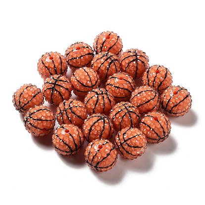 Бусины со стразами из смолы, круглый с баскетбольным рисунком