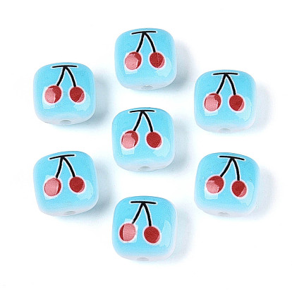 Непрозрачные печатные бусы акриловые, квадрат с вишней