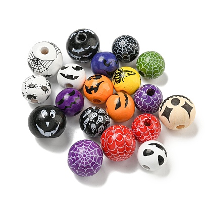 Набивные деревянные европейские бусины, бусины на тему Хэллоуина, круглые