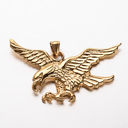 Aigle charme / faucon 304 en acier inoxydable gros pendentifs, 42x68.5x4mm, Trou: 4.5x9mm