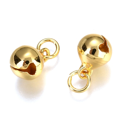 Brass Bell Charms, Long-Lasting Plated, with Jump Ring