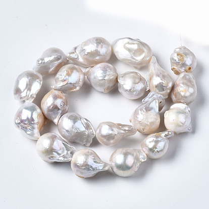 Natural Baroque Pearl Keshi Pearl Beads Strands, Cultured Freshwater Pearl, Nuggets, Natural Color
